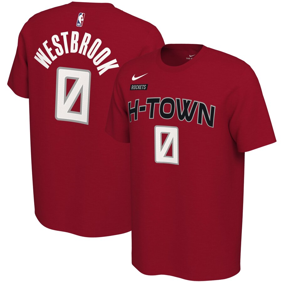 Men 2020 NBA Nike Russell Westbrook Houston Rockets Red 201920 City Edition Variant Name Number TShirt